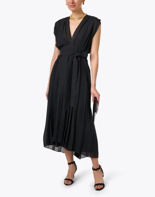 Black Pleated Wrap Dress