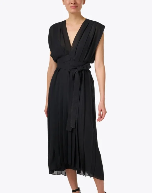 Black Pleated Wrap Dress