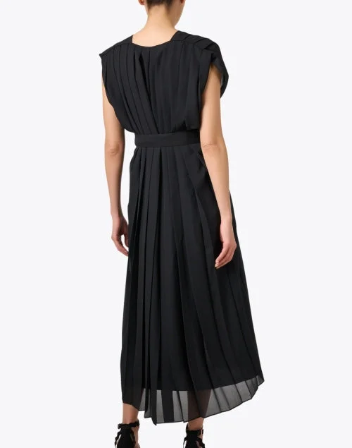 Black Pleated Wrap Dress