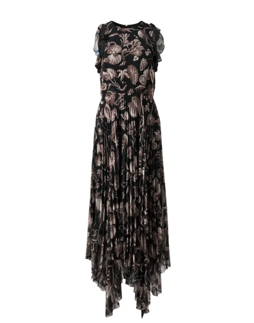 Black Printed Pleat Dress