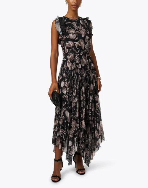 Black Printed Pleat Dress