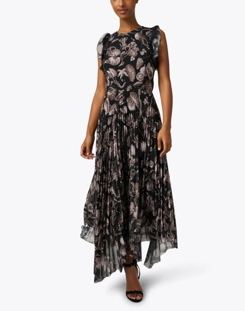 Black Printed Pleat Dress