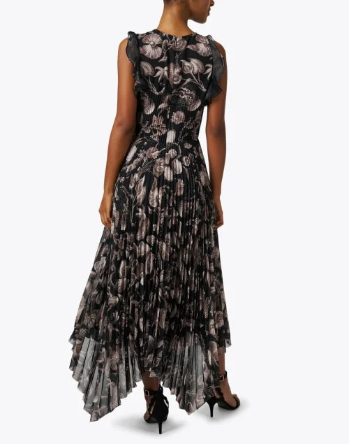 Black Printed Pleat Dress