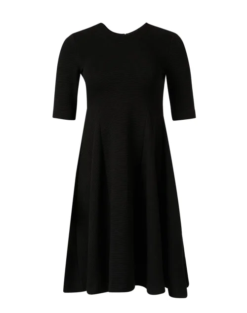 Black Ribbed Fit and Flare Dress