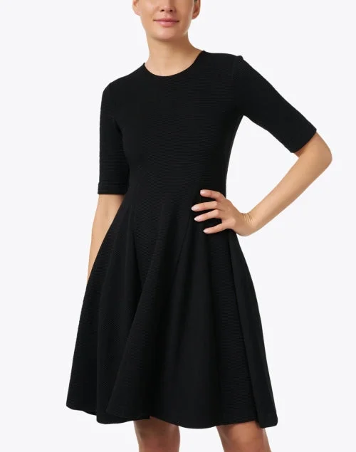 Black Ribbed Fit and Flare Dress