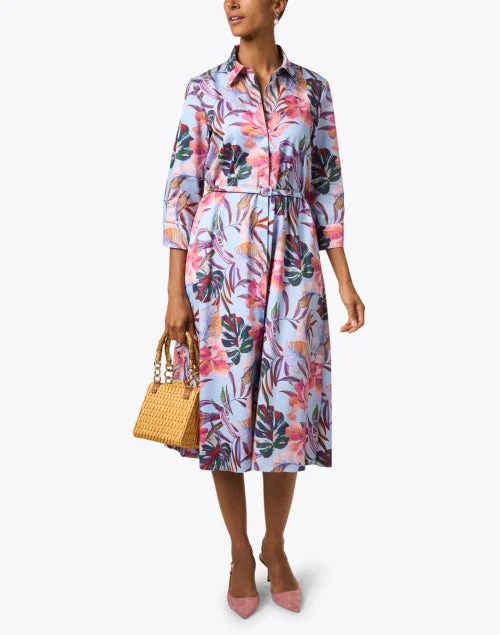 Blue Multi Print Cotton Shirt Dress