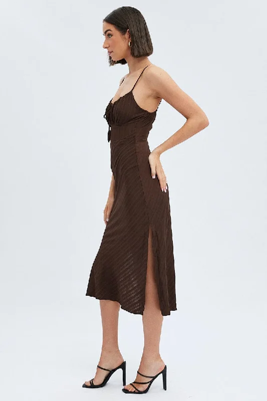 Brown Maxi Dress Sleeveless Ruched Bust