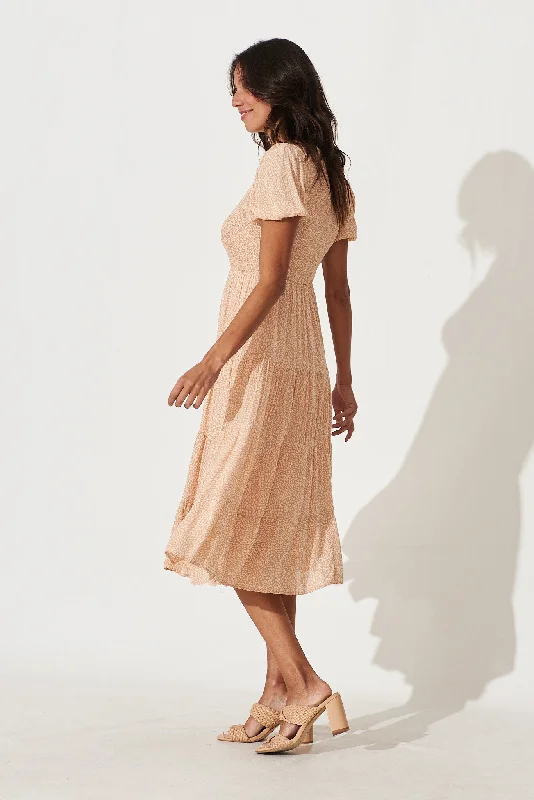 Calypso Midi Dress In Apricot With Cream Print