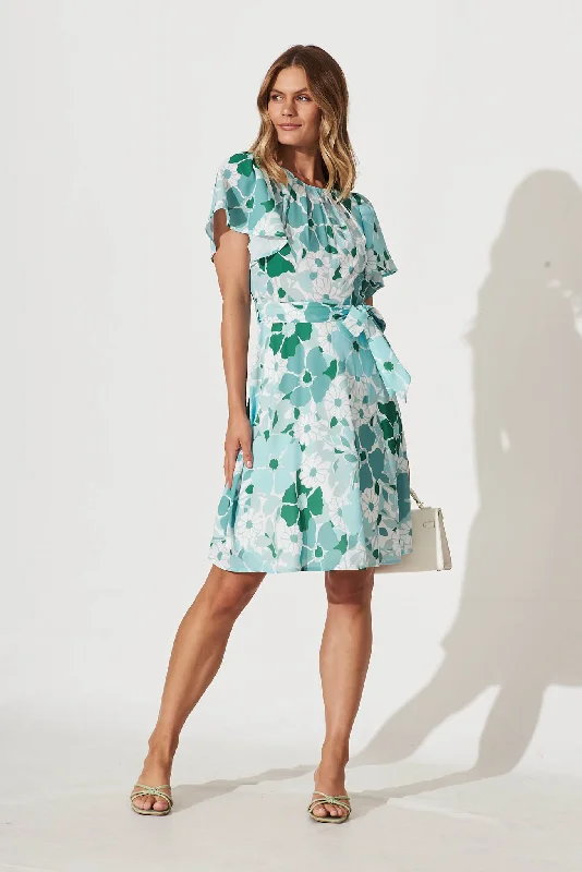 Charlie Dress In Green With White Floral