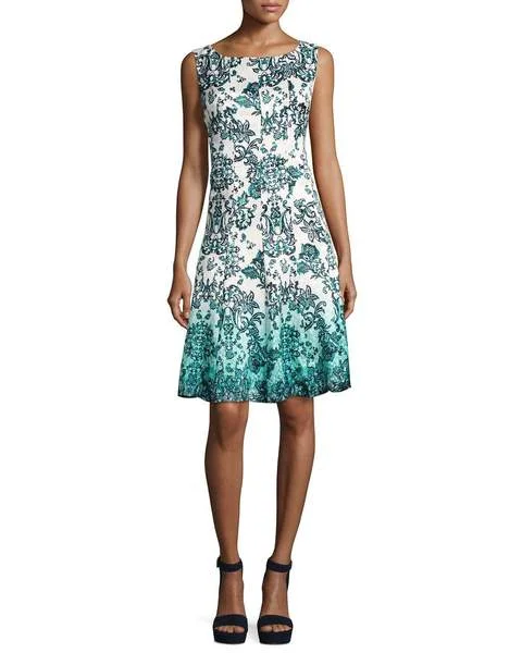 Chetta B - Sleeveless Multi-Print A-Line Dress B1708928 - 1 pc Aqua Multi In Size 12 Available