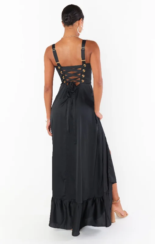 Clarissa Corset Dress ~ Black Luxe Satin