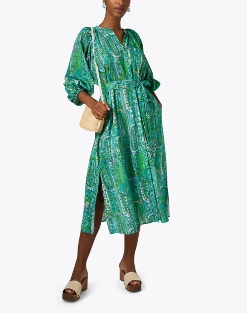 Claudette Green Print Cotton Dress