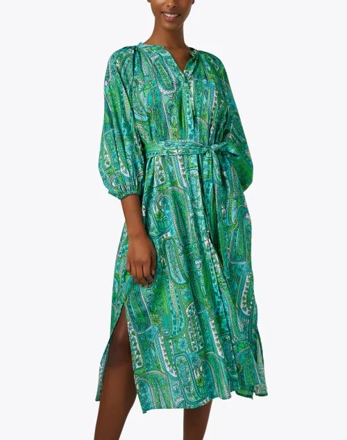 Claudette Green Print Cotton Dress