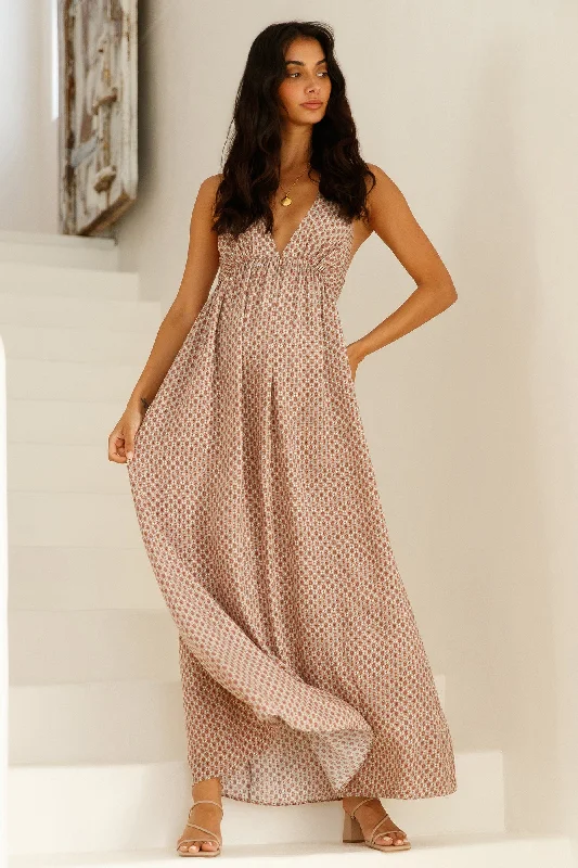 Cobbled Streets Halter Maxi Dress Brown