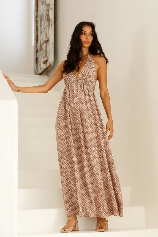 Cobbled Streets Halter Maxi Dress Brown