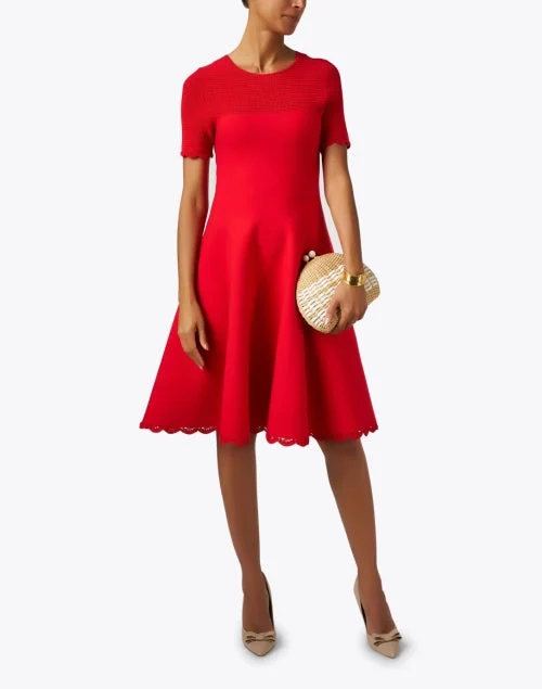 Coral Knit Fit and Flare Dress