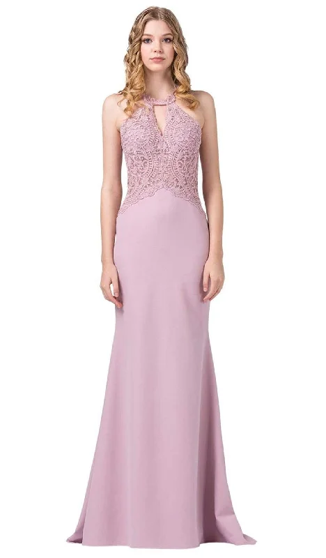 Dancing Queen - 2787 Embroidered Halter Trumpet Gown