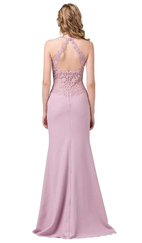 Dancing Queen - 2787 Embroidered Halter Trumpet Gown