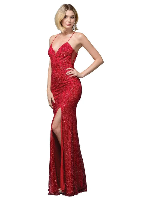 Dancing Queen - 2817 Embellished Plunging V-neck Sheath Dress