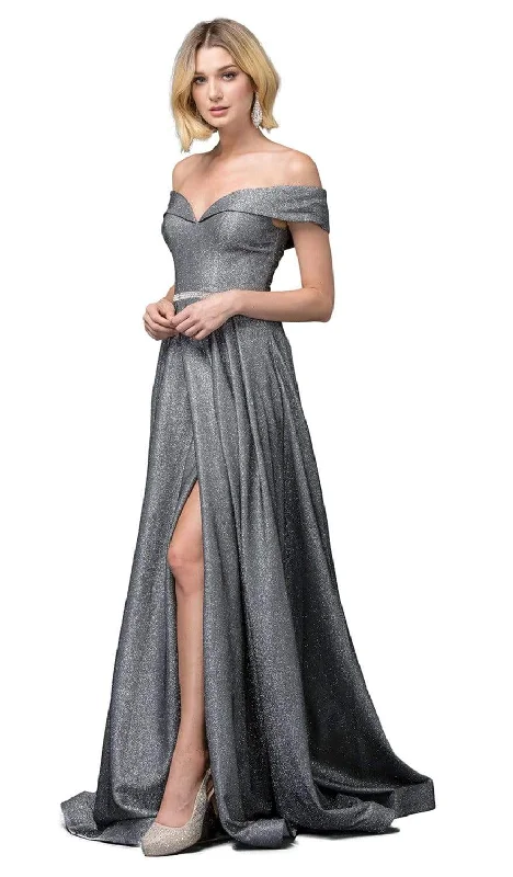 Dancing Queen - 2824 Iridescent Off Shoulder Gown with High Slit