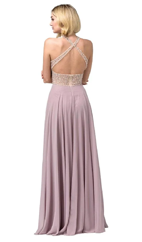 Dancing Queen - 2838 Beaded Keyhole Cutout Halter Long Dress