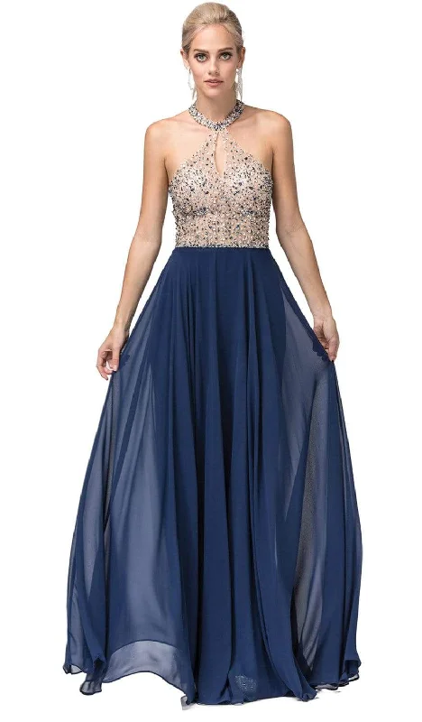 Dancing Queen - 2838 Beaded Keyhole Cutout Halter Long Dress