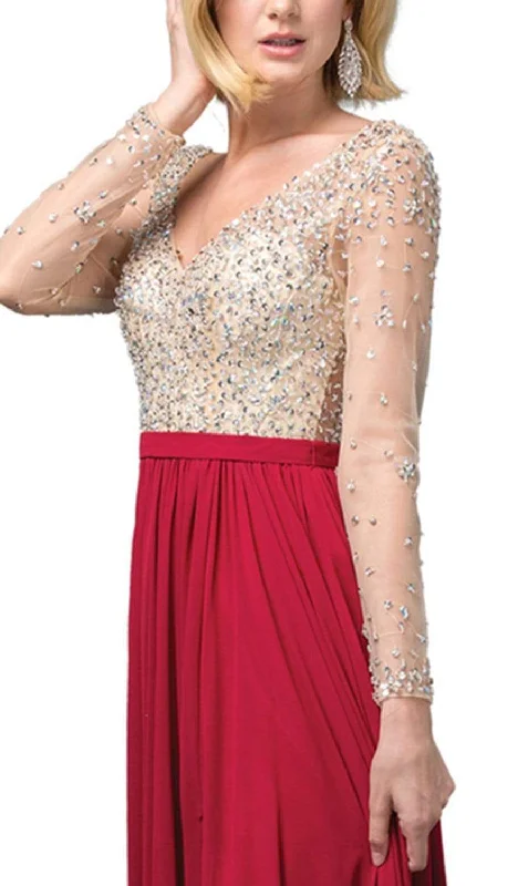 Dancing Queen - 2839 Long Sleeve Beaded Bodice A-Line Dress