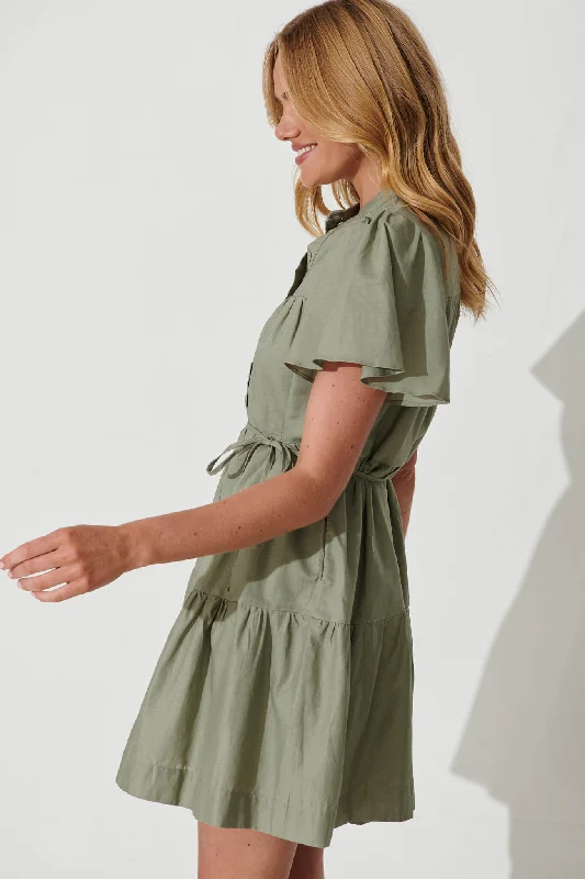 Darling Dress In Khaki Linen Cotton Blend