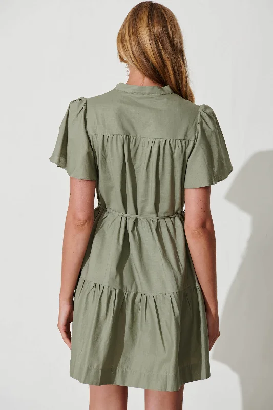 Darling Dress In Khaki Linen Cotton Blend