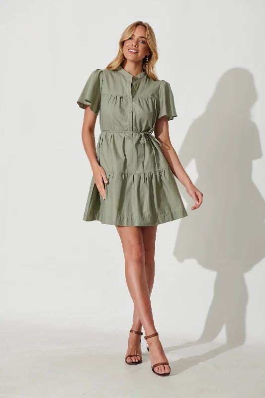 Darling Dress In Khaki Linen Cotton Blend