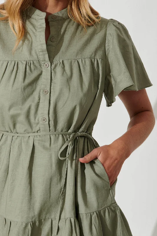 Darling Dress In Khaki Linen Cotton Blend