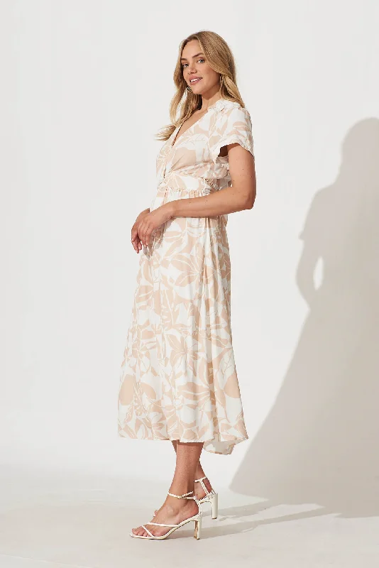 Dear John Midi Dress In Beige And White Print