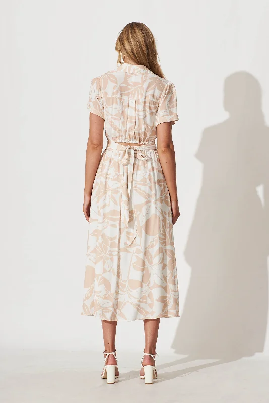 Dear John Midi Dress In Beige And White Print