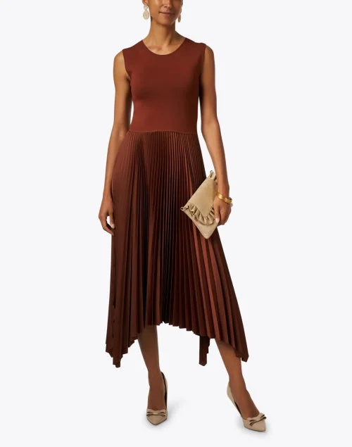 Dera Mahogany Brown Pleated Dress