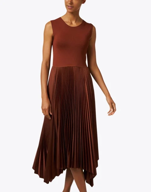 Dera Mahogany Brown Pleated Dress