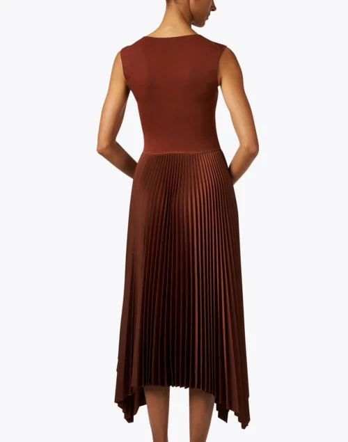 Dera Mahogany Brown Pleated Dress