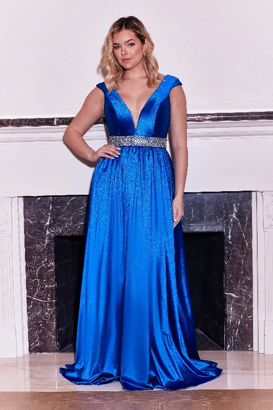 Dylan & Davids DD1314 Long Formal Royal Blue Beaded Belt Dress