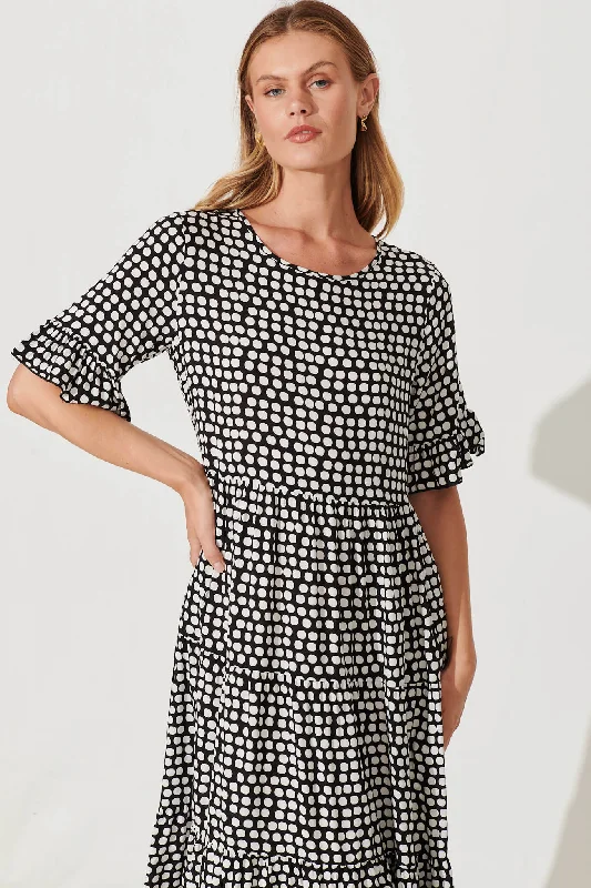 Element Midi Smock Dress In Black With White Spot