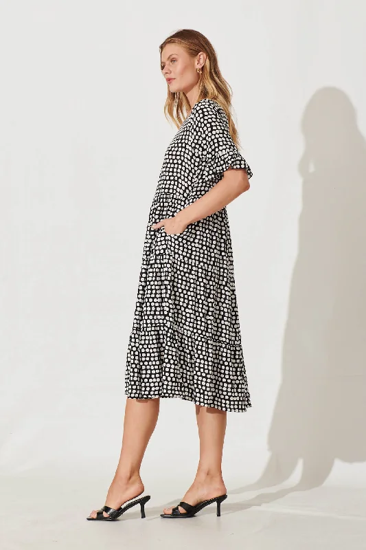 Element Midi Smock Dress In Black With White Spot