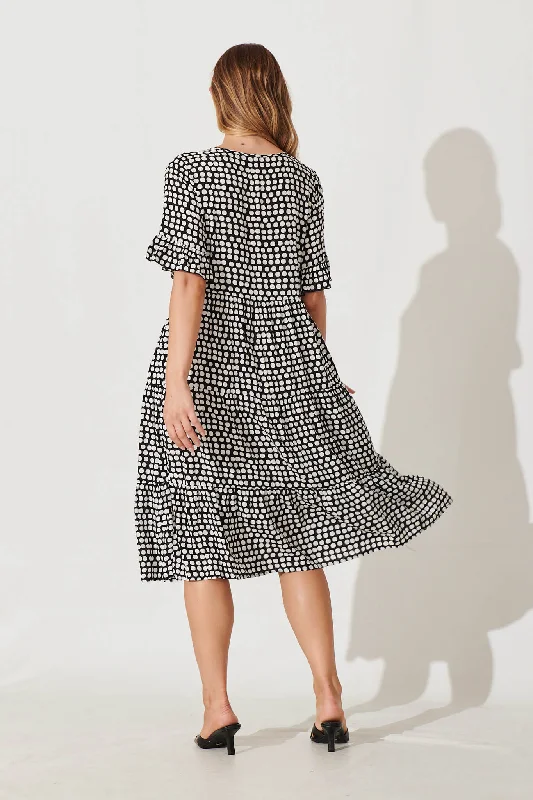 Element Midi Smock Dress In Black With White Spot