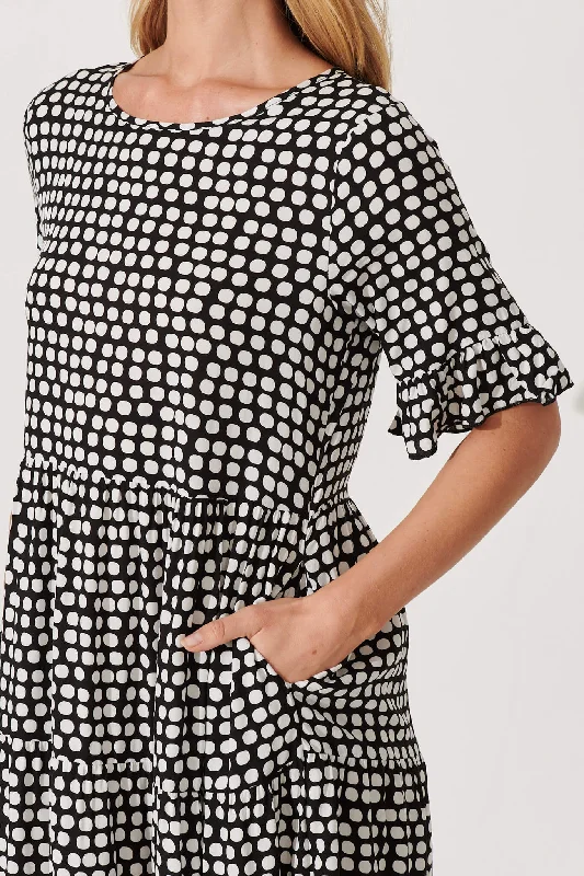 Element Midi Smock Dress In Black With White Spot