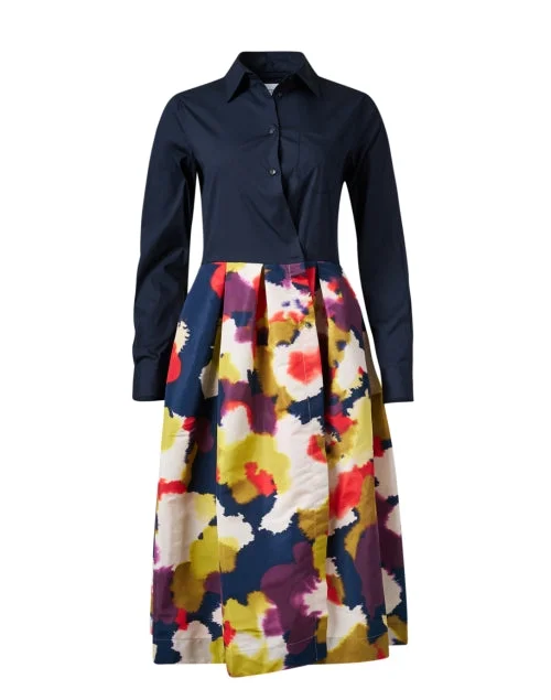 Elenat Navy Multi Floral Shirt Dress