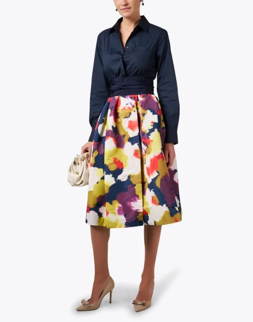 Elenat Navy Multi Floral Shirt Dress