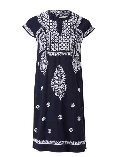 Faith Navy Embroidered Cotton Dress