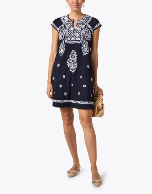 Faith Navy Embroidered Cotton Dress