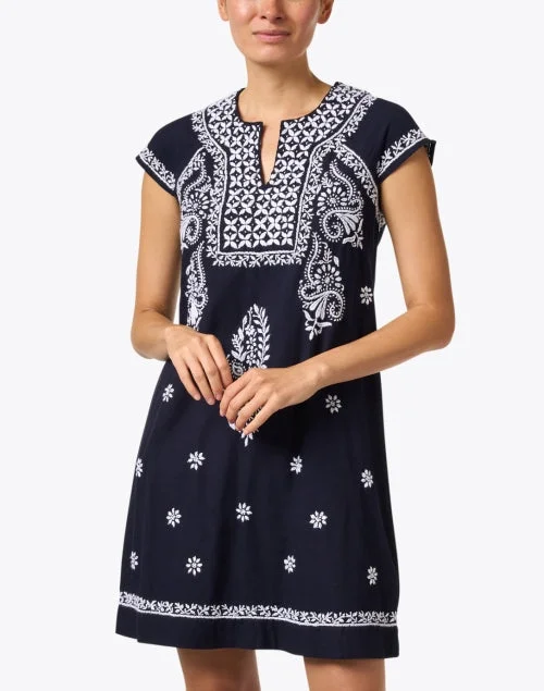 Faith Navy Embroidered Cotton Dress