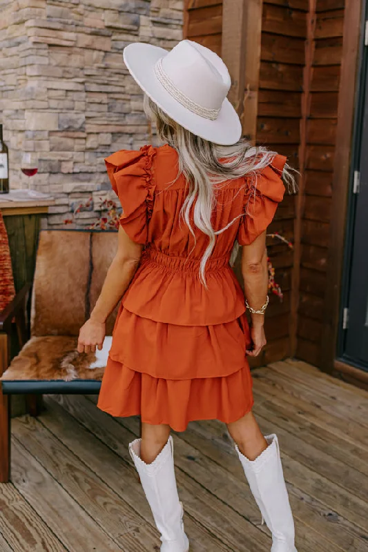 Flirty Allure Ruffle Dress in Pumpkin