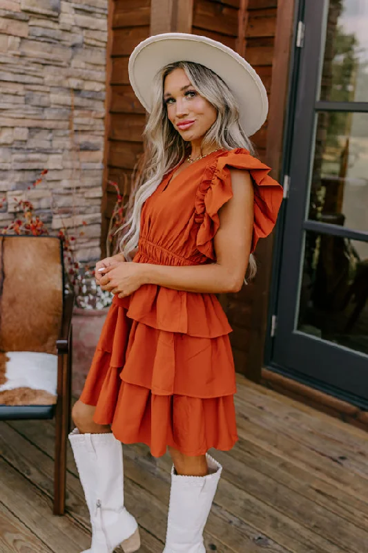 Flirty Allure Ruffle Dress in Pumpkin