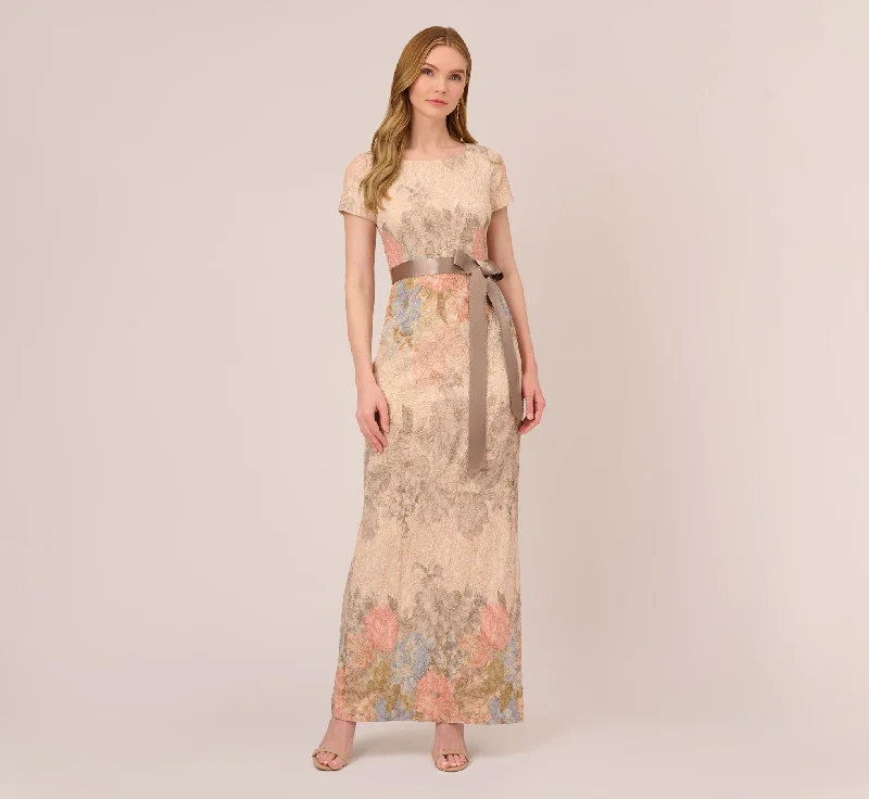 Floral Matelasse Gown In Blush Multi