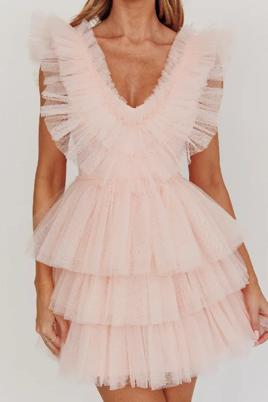 Froufrou Layered Tulle Mini Dress Blush